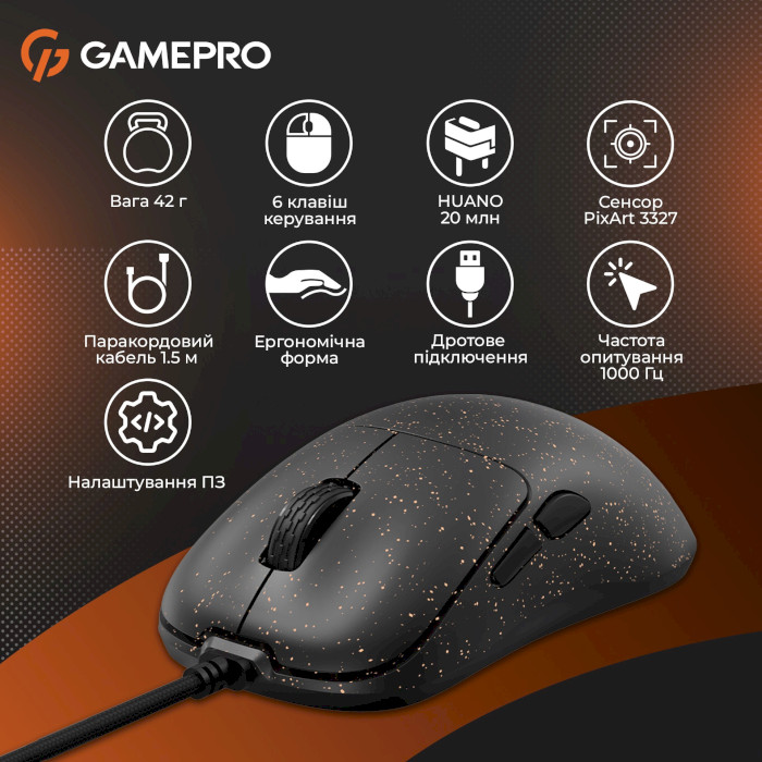 Миша ігрова GAMEPRO GM690 Black/Orange