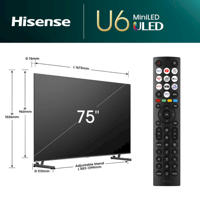 Телевізор HISENSE 75" miniLED 4K 75U6NQ (20013880)