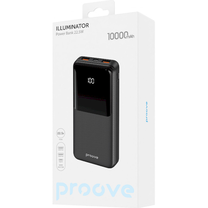 Повербанк PROOVE Illuminator 22.5W 10000mAh Black