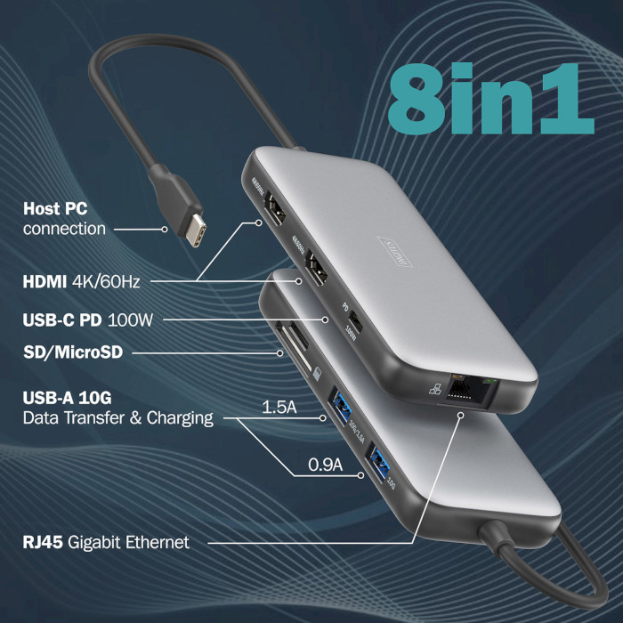 Порт-реплікатор DIGITUS USB-C 8-port Docking Station (DA-70915)