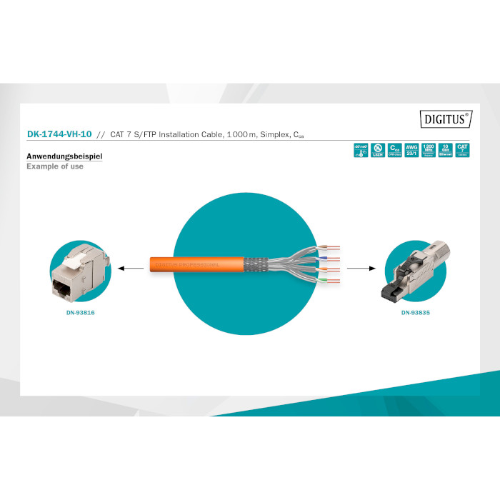 Кабель мережевий DIGITUS S/FTP Cat.7 LSZH 4x2x0.57 ССА Orange 1км (DK-1744-VH-10)