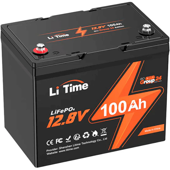 Акумуляторна батарея LITIME LiFePO4 12V 100Ah Group 24 Deep Cycle (12.8В, 100Агод, 4S4P/BMS)