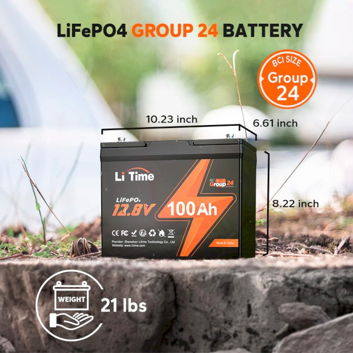 Акумуляторна батарея LITIME LiFePO4 12V 100Ah Group 24 Deep Cycle (12.8В, 100Агод, 4S4P/BMS)