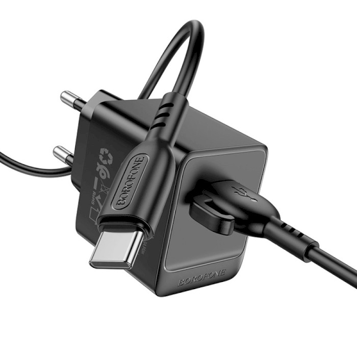 Зарядное устройство BOROFONE BAS11A Erudite 1xUSB-A, 10.5W Black w/Type-C cable