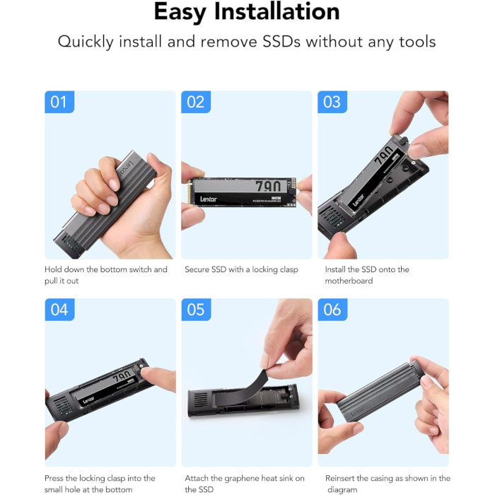 Карман внешний LEXAR E300 M.2 SSD Enclosure NVMe PCIe M.2 to USB3.2 (LPAE300-RNBNG)