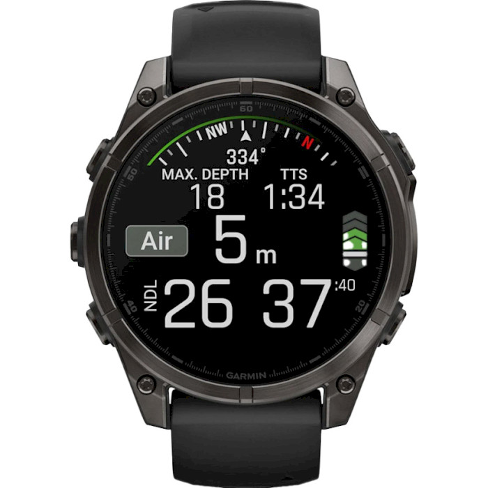 Смарт-годинник GARMIN Fenix 8 Sapphire 47mm Carbon Gray DLC Titanium with Black/Pebble Gray Silicone Band (010-02904-21)