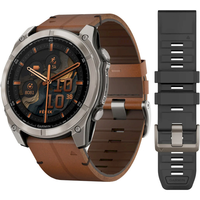 Смарт-часы GARMIN Fenix 8 Sapphire 51mm Titanium with Chestnut Leather Band (010-02905-40)