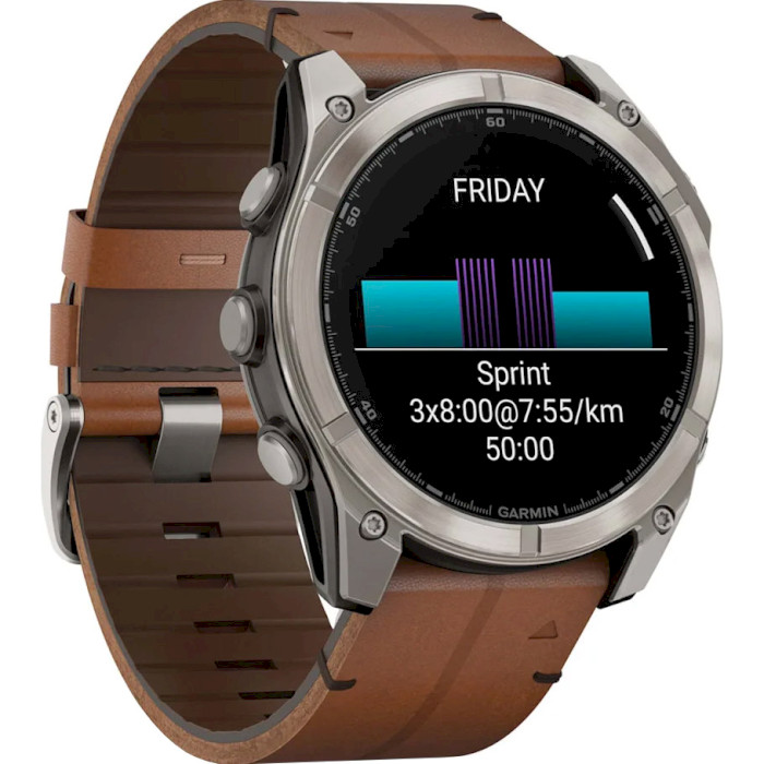 Смарт-часы GARMIN Fenix 8 Sapphire 51mm Titanium with Chestnut Leather Band (010-02905-40)