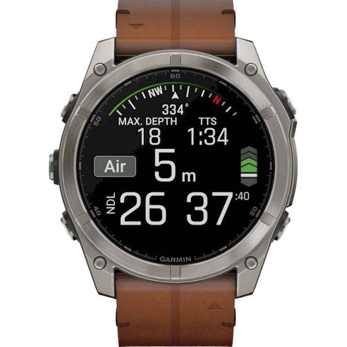 Смарт-часы GARMIN Fenix 8 Sapphire 51mm Titanium with Chestnut Leather Band (010-02905-40)