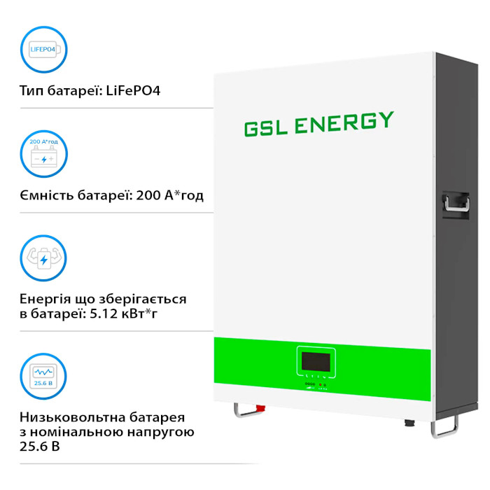 Акумуляторна батарея GSL LiFePO4 GSL-025200A-B-GBP2 (25.6В, 200Агод, BMS)