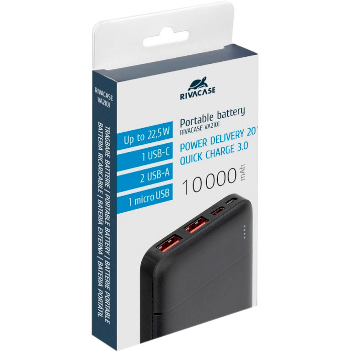 Повербанк RIVACASE Rivapower VA2101 QC/PD 20W 10000mAh Black