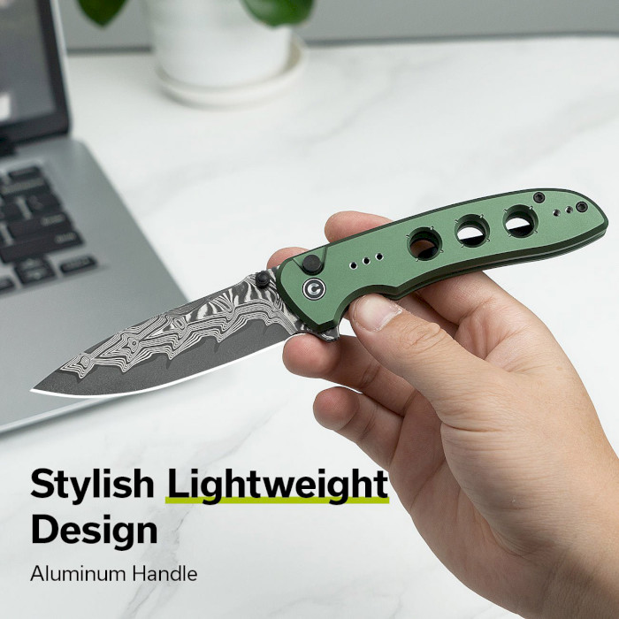 Складаний ніж CIVIVI Hyperpulse Damascus Blade Aluninium Handle Green