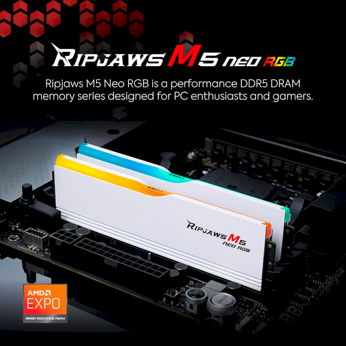 Модуль памяти G.SKILL Ripjaws M5 Neo RGB Matte White DDR5 6400MHz 32GB Kit 2x16GB (F5-6400J3240G16GX2-RM5NRW)