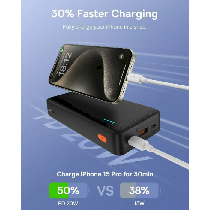 Повербанк BASEUS Airpow Fast Charge Power Bank 20W 20000mAh Black (P10022804113-00)