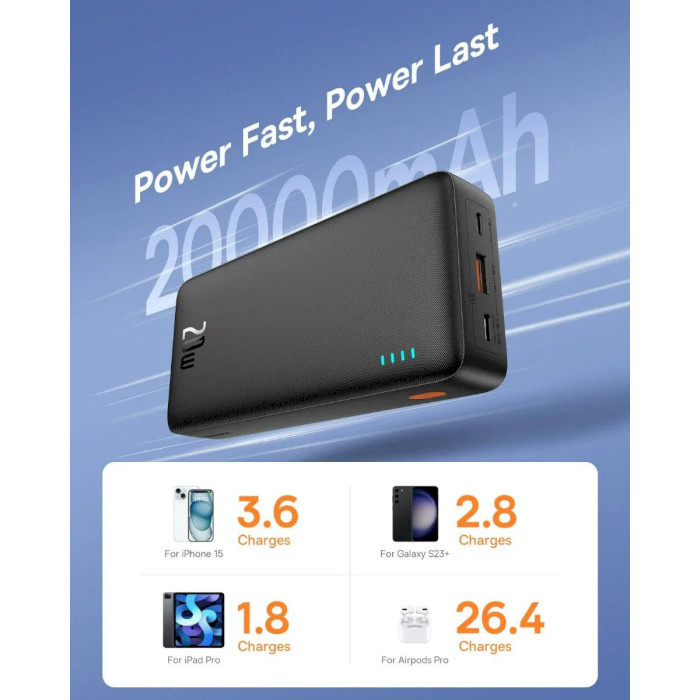 Повербанк BASEUS Airpow Fast Charge Power Bank 20W 20000mAh Black (P10022804113-00)