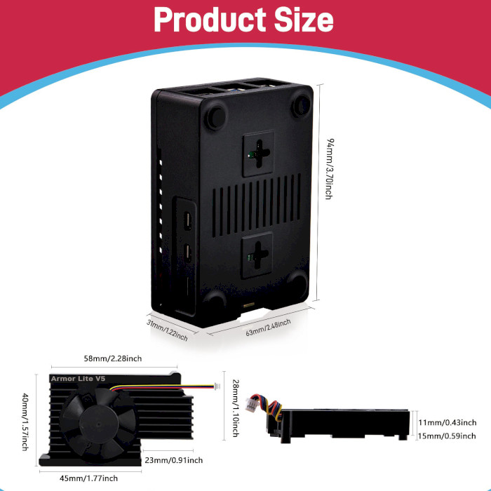 Корпус із активним охолодженням 52PI ABS Case Enclosure with Fan for Raspberry Pi 5 Black (ZP-0167)