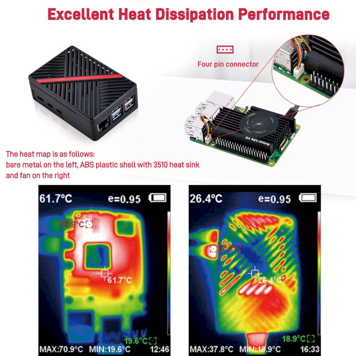 Корпус із активним охолодженням 52PI ABS Case Enclosure with Fan for Raspberry Pi 5 Black (ZP-0167)