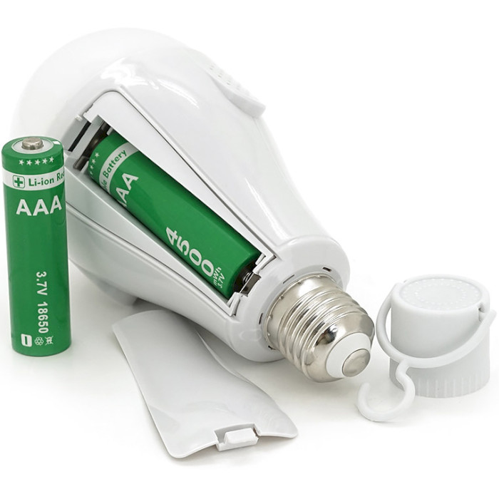 Лампа аккумуляторная LED VOLTRONIC Emergency Bulb A60 E27 20W 220V + крючок, аккумуляторы 2*18650 (YT39393)