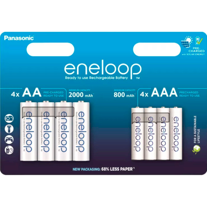 Аккумулятор PANASONIC Eneloop AA/AAA 4x2000mAh + 4x800mAh 8шт/уп (BK-3MCDE+4MCDE/8CP)