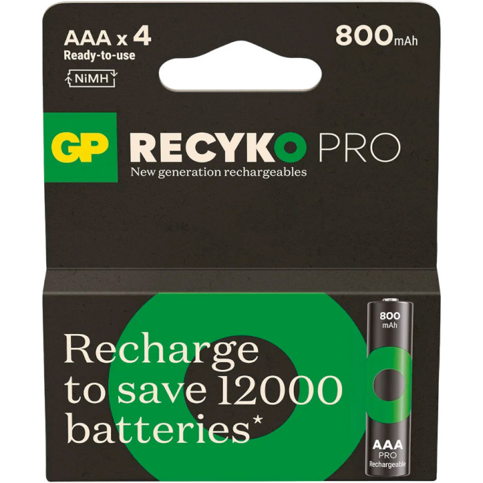 Акумулятор GP ReCyko Pro Eco AAA 800mAh 4шт/уп (GP85AAAHCBR21-2TLB4)