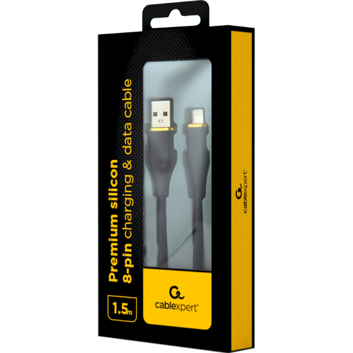 Кабель CABLEXPERT Premium Silicon USB-A to Lightning 1.5м Black (CC-USB2S-AM8PM-1.5M-BK)