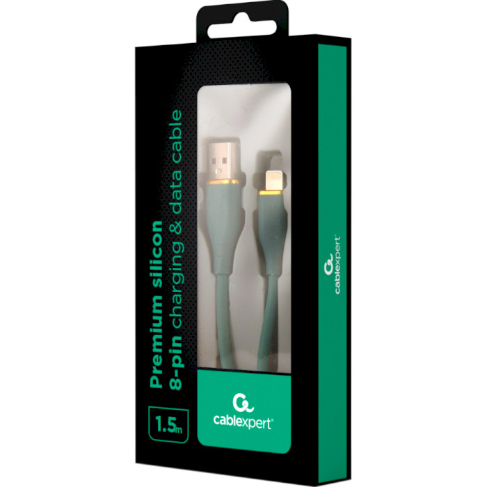 Кабель CABLEXPERT Premium Silicon USB-A to Lightning 1.5м Midnight Green (CC-USB2S-AM8PM-1.5M-G)