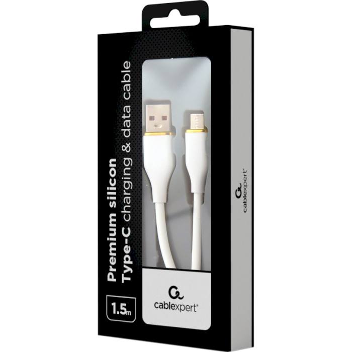 Кабель CABLEXPERT Premium Silicon USB-A to Type-C 1.5м White (CC-USB2S-AMCM-1.5M-W)