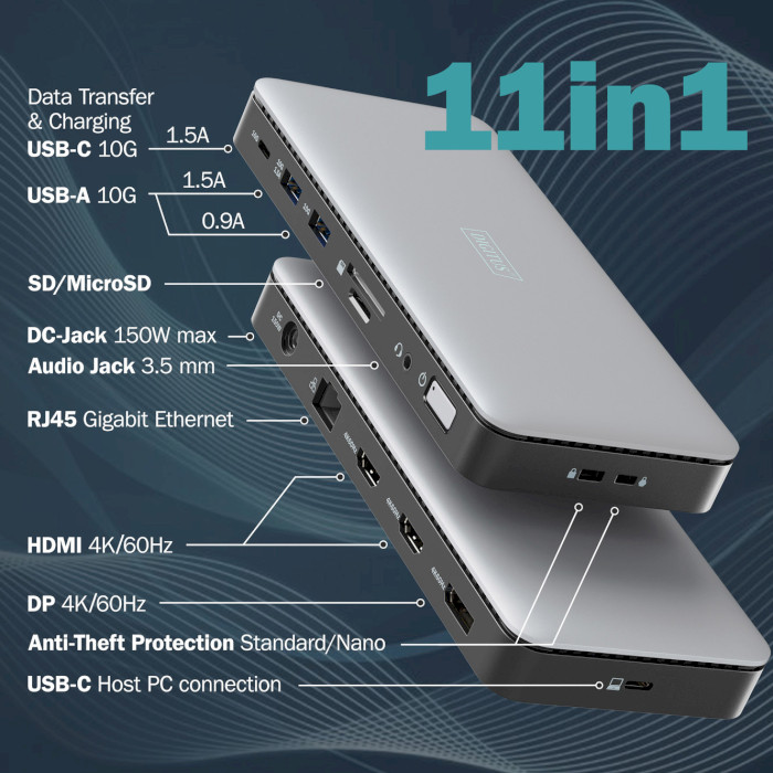 Порт-реплікатор DIGITUS USB-C 11-Port Docking Station (DA-70917)