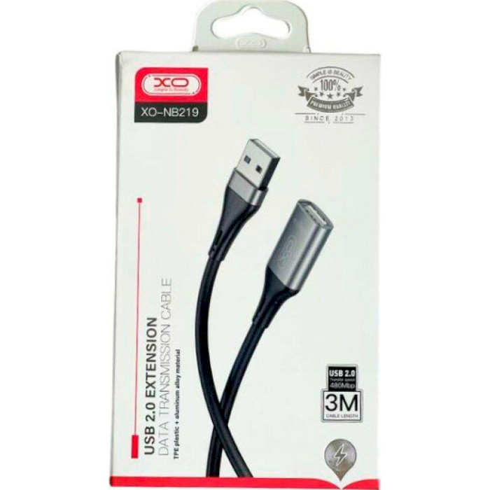 Кабель-удлинитель XO NB219 USB2.0 Extension Cable 3м Black