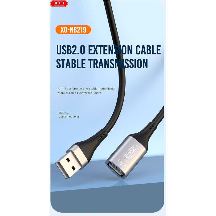 Кабель-удлинитель XO NB219 USB2.0 Extension Cable 3м Black