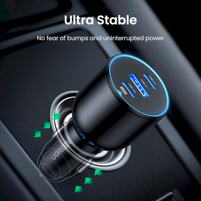 Автомобільний зарядний пристрій UGREEN CD293 130W 1xUSB-A, 2xUSB-C Car Charger Black (90413)