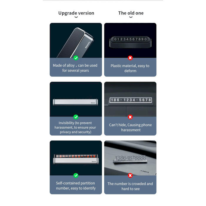 Временная карта парковки BASEUS Moonlight Box Series Parking Phone Number Plate Silver (ACNUM-B0S)