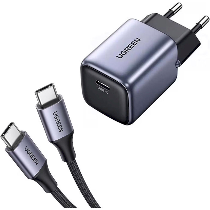 Зарядний пристрій UGREEN CD319 Nexode Mini GaN 30W 1xUSB-C, PD3.0, QC4.0 Wall Charger Gray w/Type-C to Type-C cable (25257)