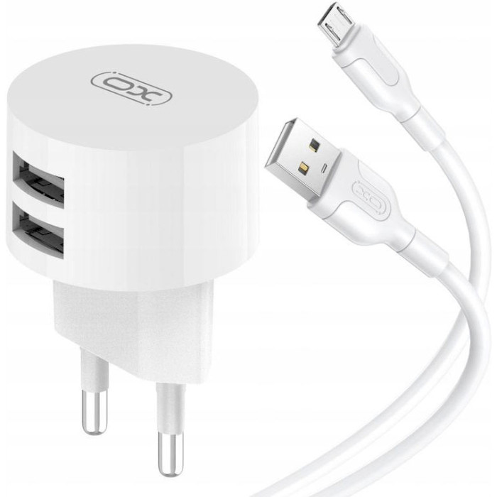 Зарядний пристрій XO L62 2xUSB-A, 2.4A White w/Micro-USB cable (L62-M-WH)