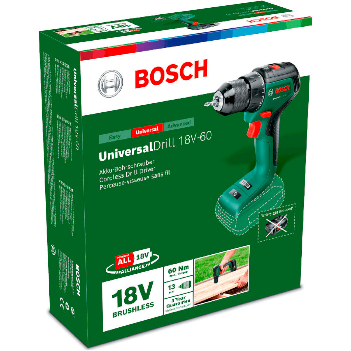 Аккумуляторная дрель-шуруповёрт BOSCH UniversalDrill 18V-60 (0.603.9D7.000)