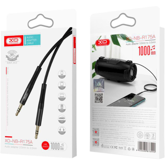 Кабель XO NBR175A mini-jack 3.5mm 1м Black (NBR175A-BK)