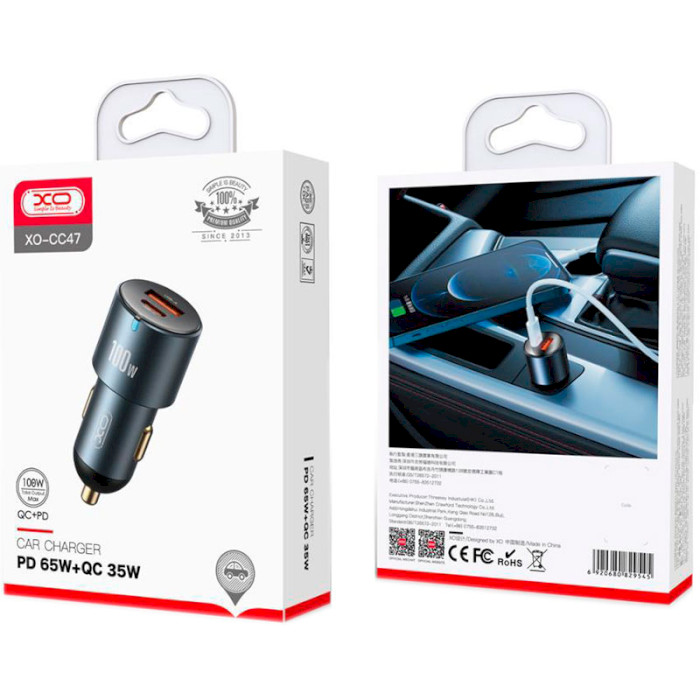 Автомобільний зарядний пристрій XO CC47 1xUSB-A, 1xUSB-C, 100W Car Charger Black (XO-CC47-BK)