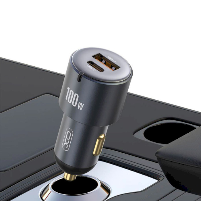 Автомобільний зарядний пристрій XO CC47 1xUSB-A, 1xUSB-C, 100W Car Charger Black (XO-CC47-BK)