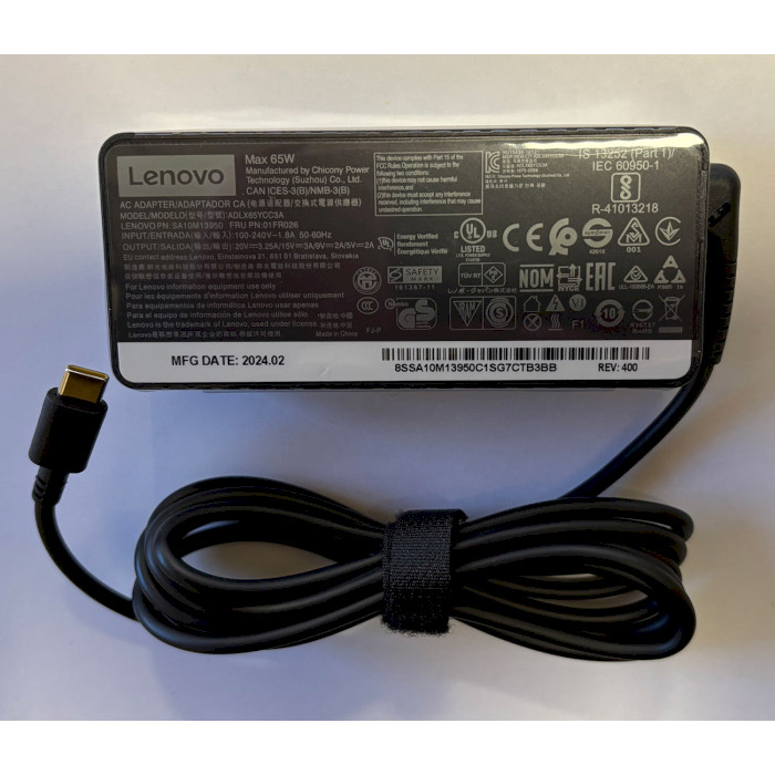 Блок живлення LENOVO 20V, 3A, USB Type-C 65W (ADLX65YCC3A)