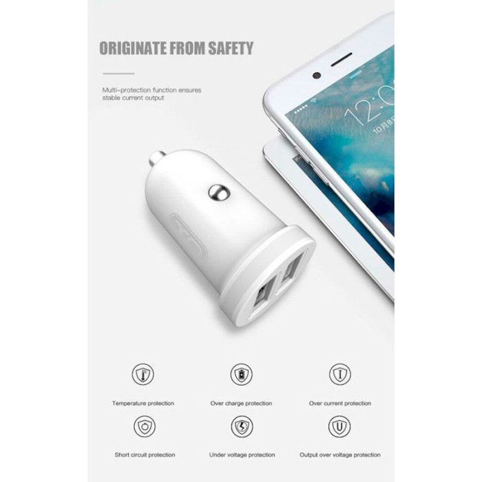 Автомобильное зарядное устройство XO CC18 2xUSB-A, 2.1A Car Charger White (XO-CC18-WH)