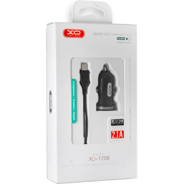 Автомобильное зарядное устройство XO TZ08 2xUSB-A, 2.1A Car Charger Black w/Micro-USB cable (TZ08-M-BK)