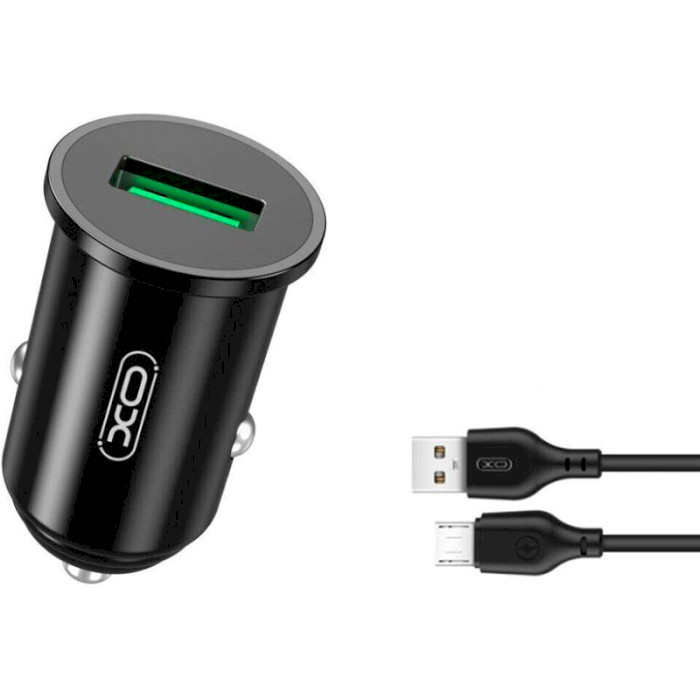 Автомобильное зарядное устройство XO TZ12 1xUSB-A, QC3.0, 18W Car Charger Black w/Micro-USB cable (TZ12-M-BK)