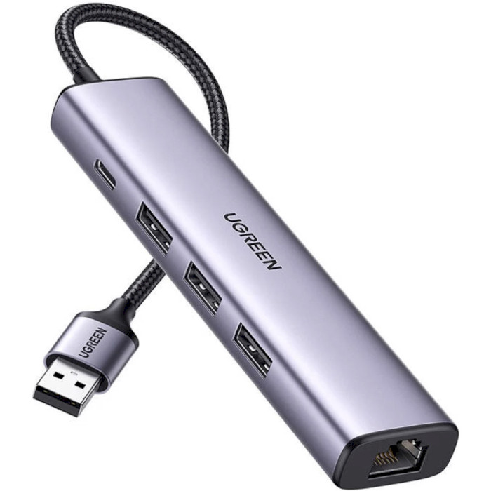 Мережевий адаптер з USB-хабом UGREEN CM475 USB 3.0 to Ethernet Adapter 5-in-1 Multiport Hub (60554)