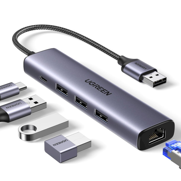 Мережевий адаптер з USB-хабом UGREEN CM475 USB 3.0 to Ethernet Adapter 5-in-1 Multiport Hub (60554)