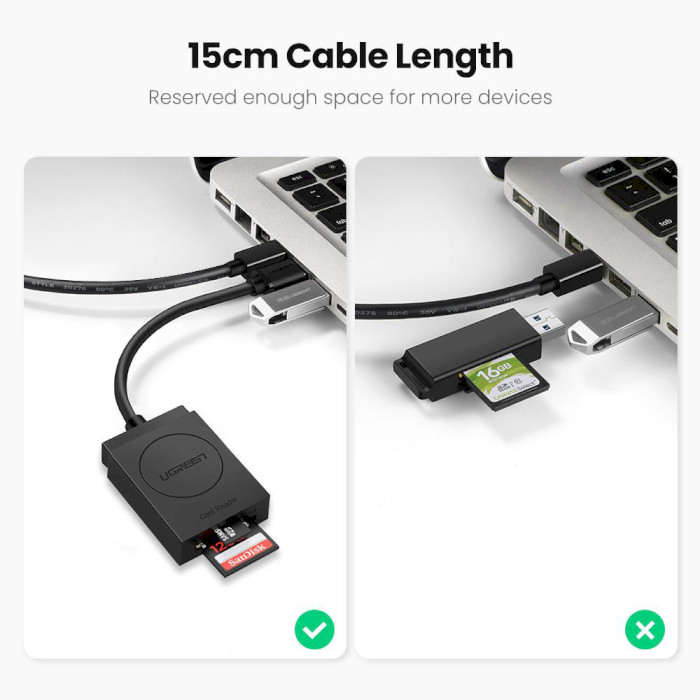 Кардридер UGREEN CR127 2-in-1 USB 3.0 SD/TF Card Reader (20250)