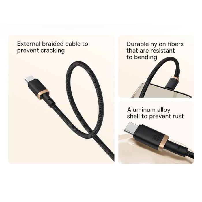 Кабель BASEUS Dura Series Fast Charging Cable Type-C to Type-C 100W 2м Gold/Black (P10377803U01-02)