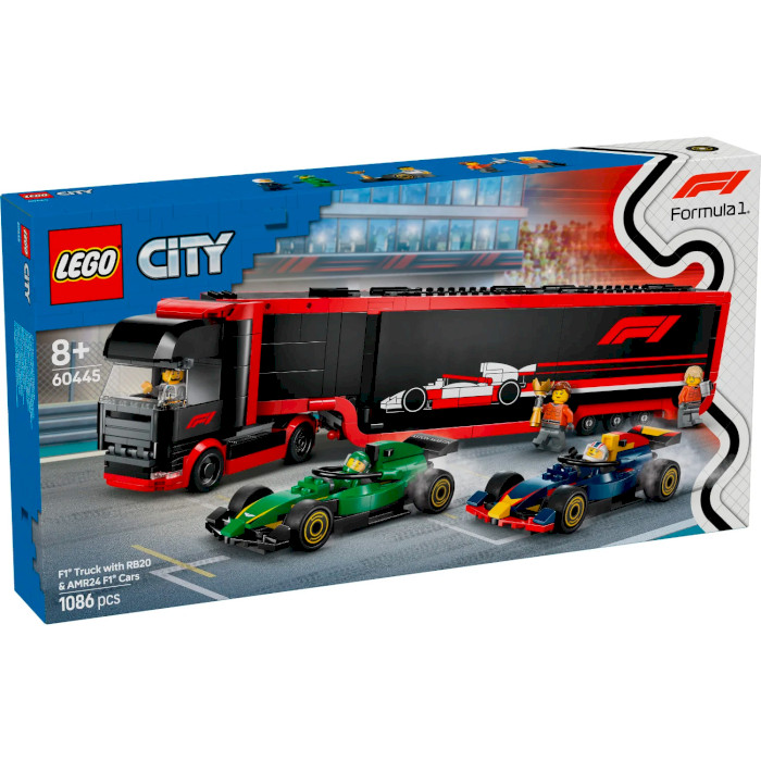 Конструктор LEGO City Грузовик F1 с болидами RB20 и AMR24 F1 1086дет. (60445)