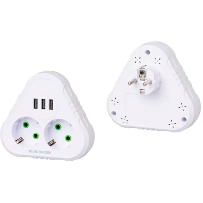 Мережевий розгалужувач VOLTRONIC F202 White, 2 розетки, 3xUSB