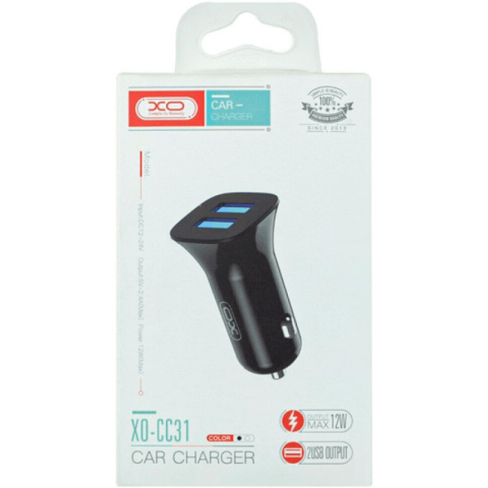 Автомобильное зарядное устройство XO TZ10 2xUSB-A, 2.4A Car Charger Black (TZ10-BK)