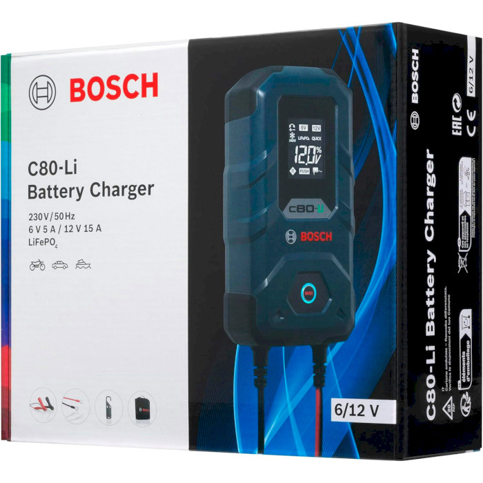 Зарядное устройство для АКБ BOSCH С80-Li LiFePO4/GEL/AGM/SLA 6V/12V 15A